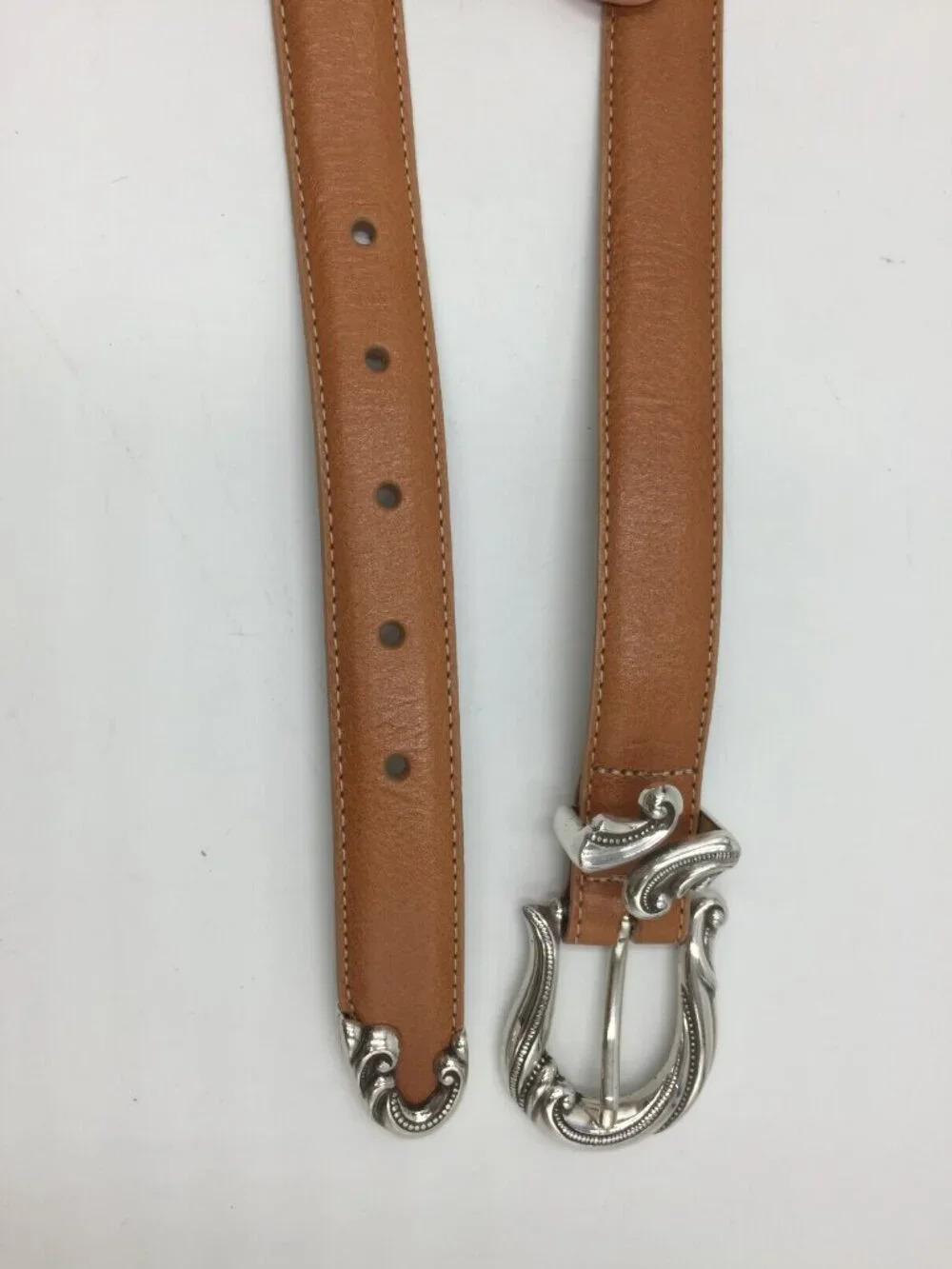 Coldwater Creek Women's Belt,Tan,Leather,Silver Tone Ornate Buckle,Medium 28-32